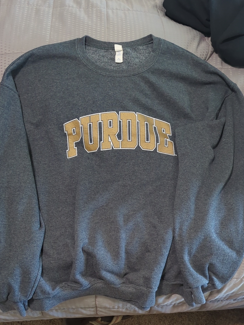 Jerzees Charcoal Crewneck Sweatshirt with Gold Purdue Lettering
